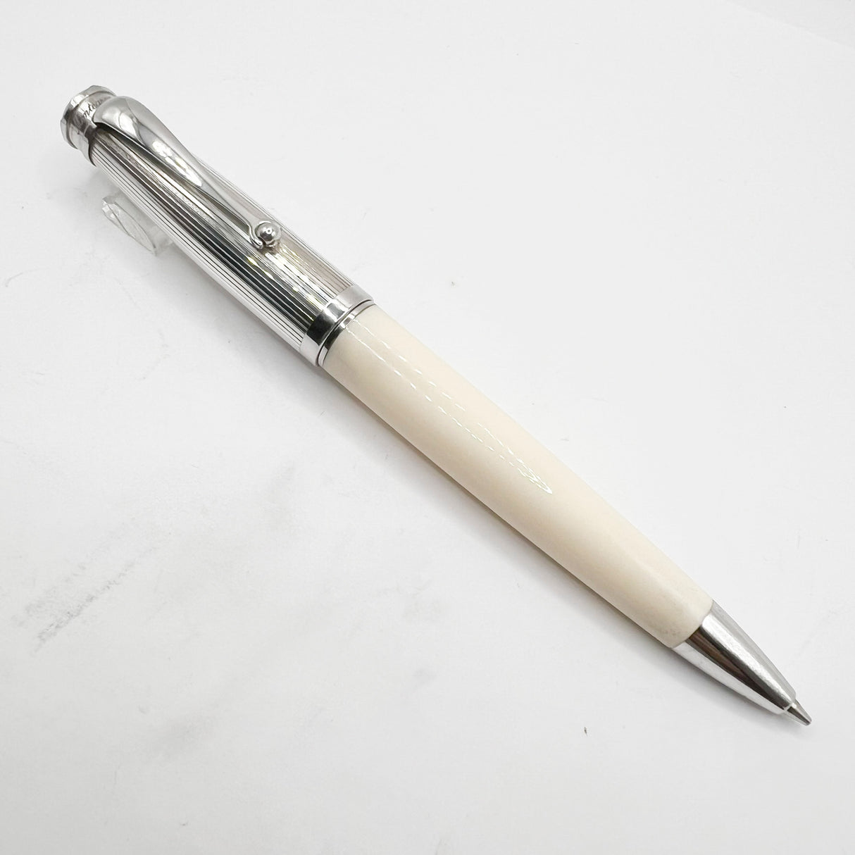 Montegrappa Memoria Striped Sterling Silver Cap Ivory Resin Mechanical Pencil 0.7mm