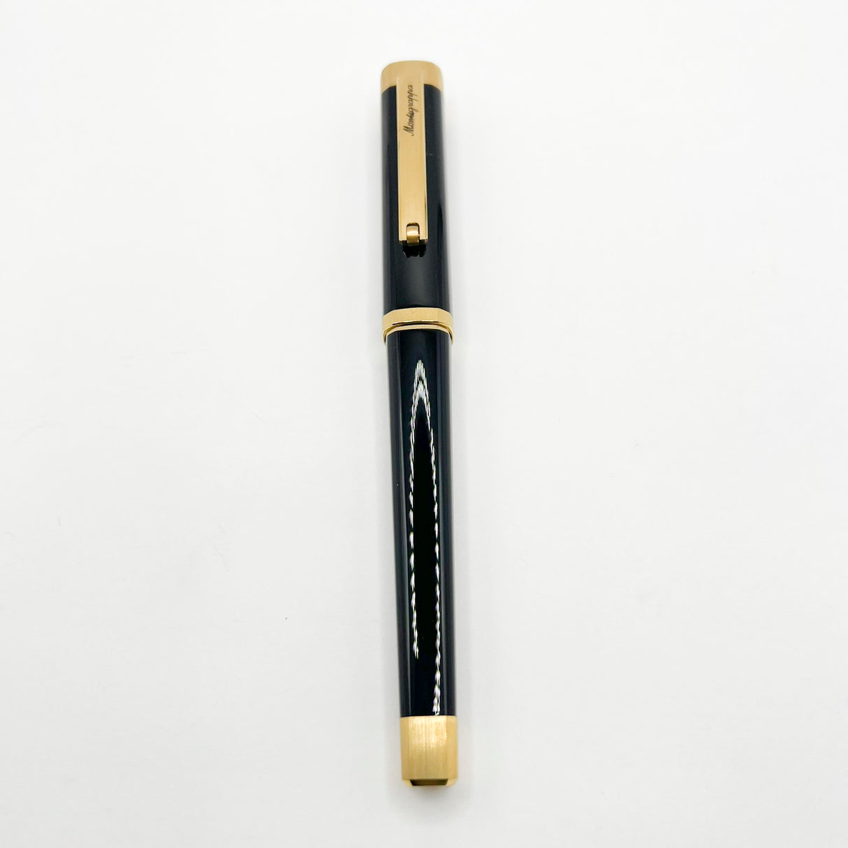 Montegrappa Zero Elegant Black 4-Sided Fountain Pen with Rounded Corners- Medium 14kt Gold Nib