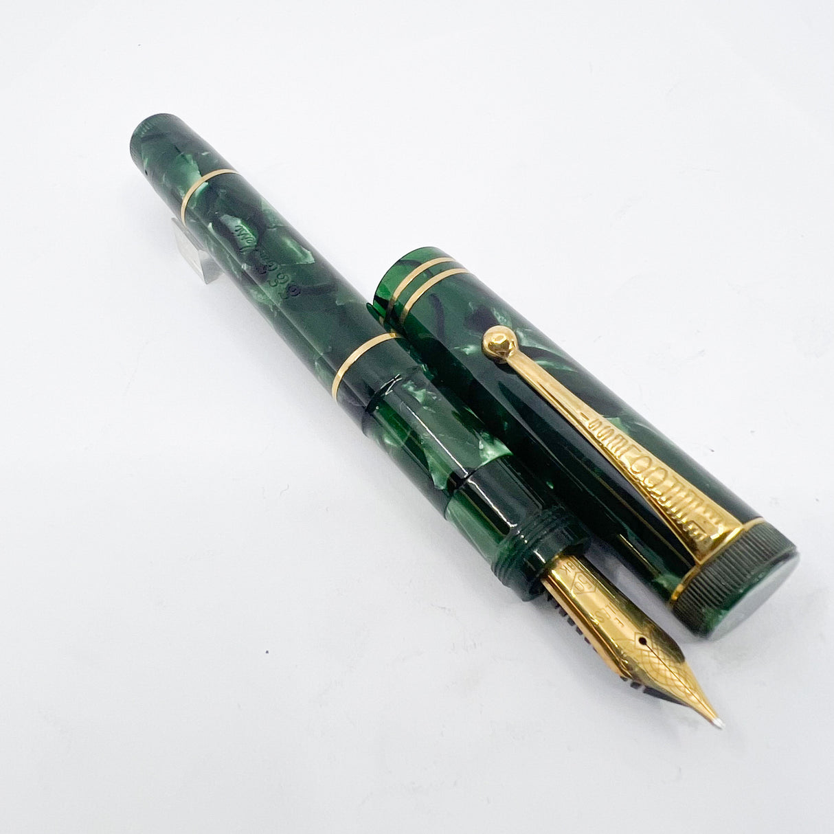 OMAS E.E. Ercolessi Marbled Green Celluloid Limited Edition Fountain Pen - Broad 18kt Gold Nib