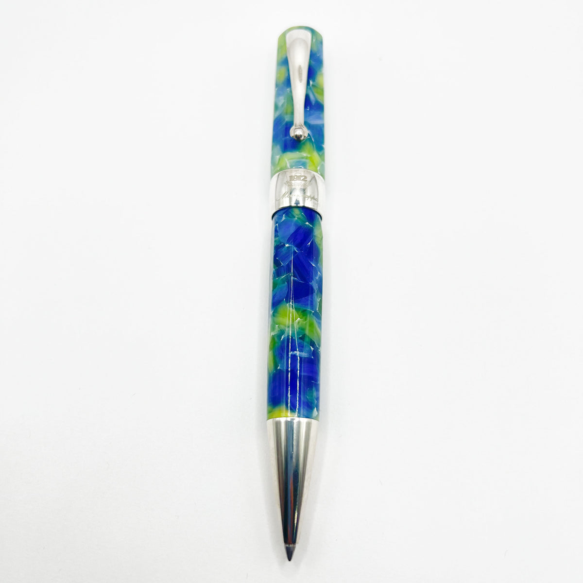 Montegrappa Harmony Solo Lustrous Blue/Amber Green Resin & Sterling Silver Octagonal Ballpoint Pen