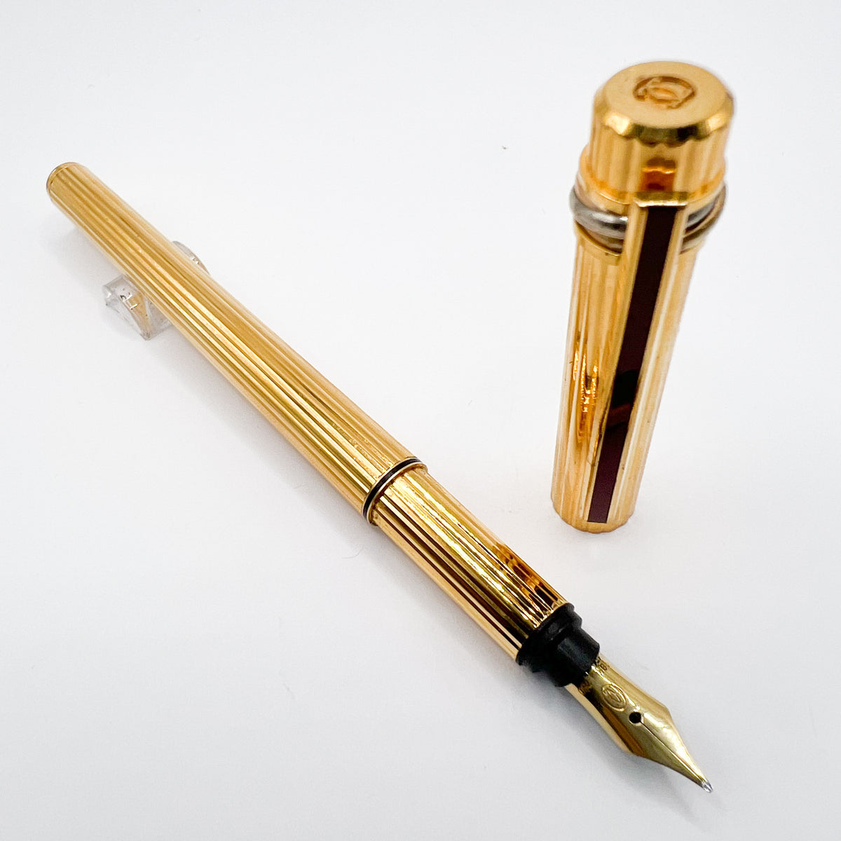 Cartier Gold-Plated Fluted Must de Cartier Fountain Pen - Medium 18kt Gold Nib
