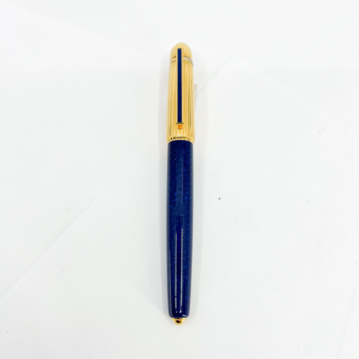 Cartier Pasha Capped Trinity Ballpoint - Blue Marbled Lacquer Barrel & Clip - Fluted Heavy 10 Microns Gold Plated Cap - An Icon of Cartier!
