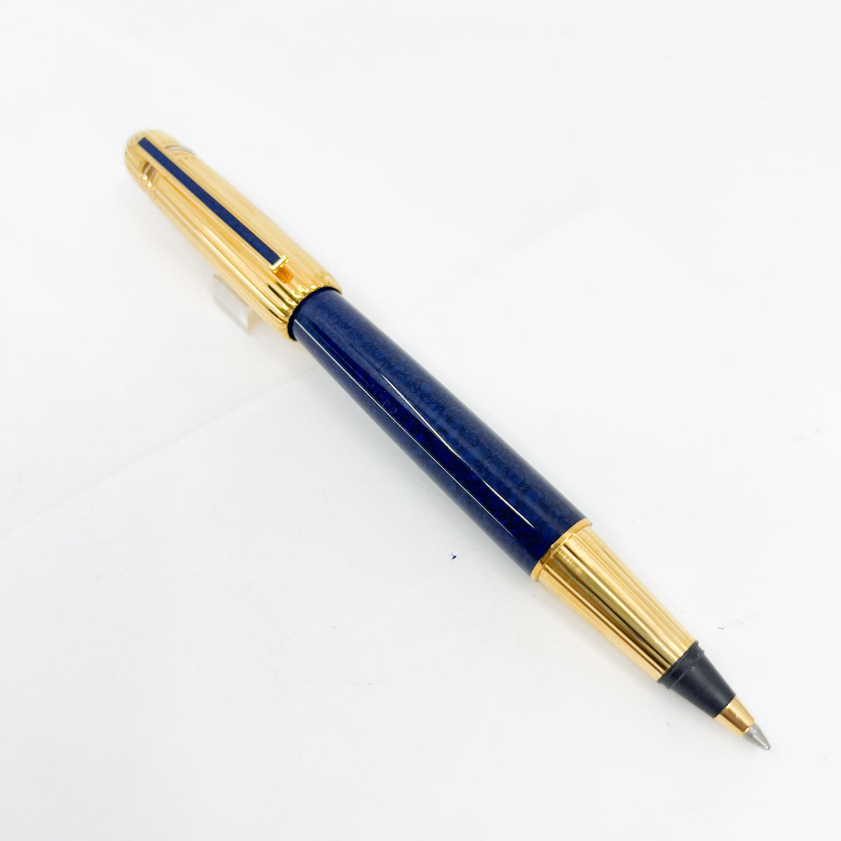Cartier Pasha Capped Trinity Ballpoint - Blue Marbled Lacquer Barrel & Clip - Fluted Heavy 10 Microns Gold Plated Cap - An Icon of Cartier!