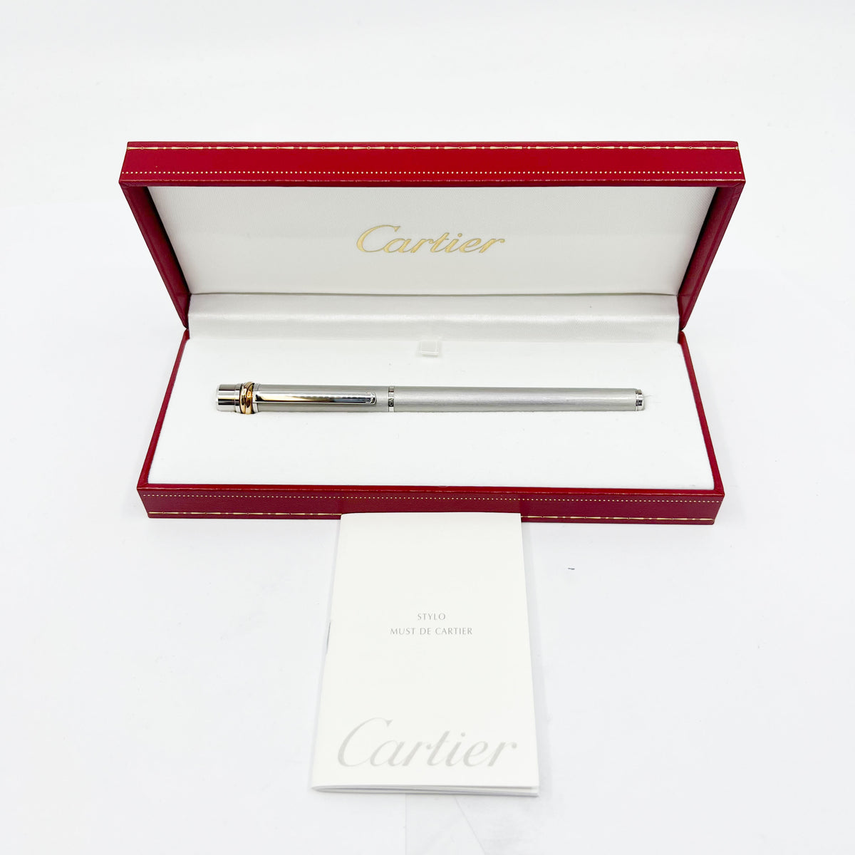 Cartier Brushed Steel Must de Cartier Fountain Pen/Trinity Bands - Medium 18kt Gold Nib