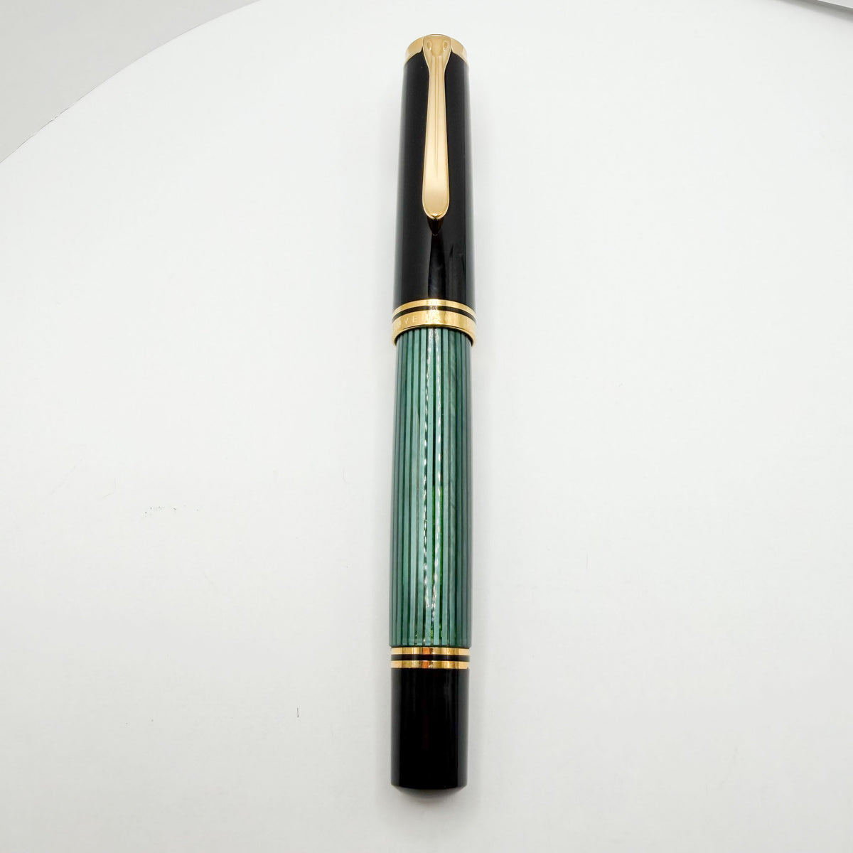 Pelikan Souveran M1000 Black/Green Striped Fountain Pen (Largest) - Fine 18kt Gold Nib