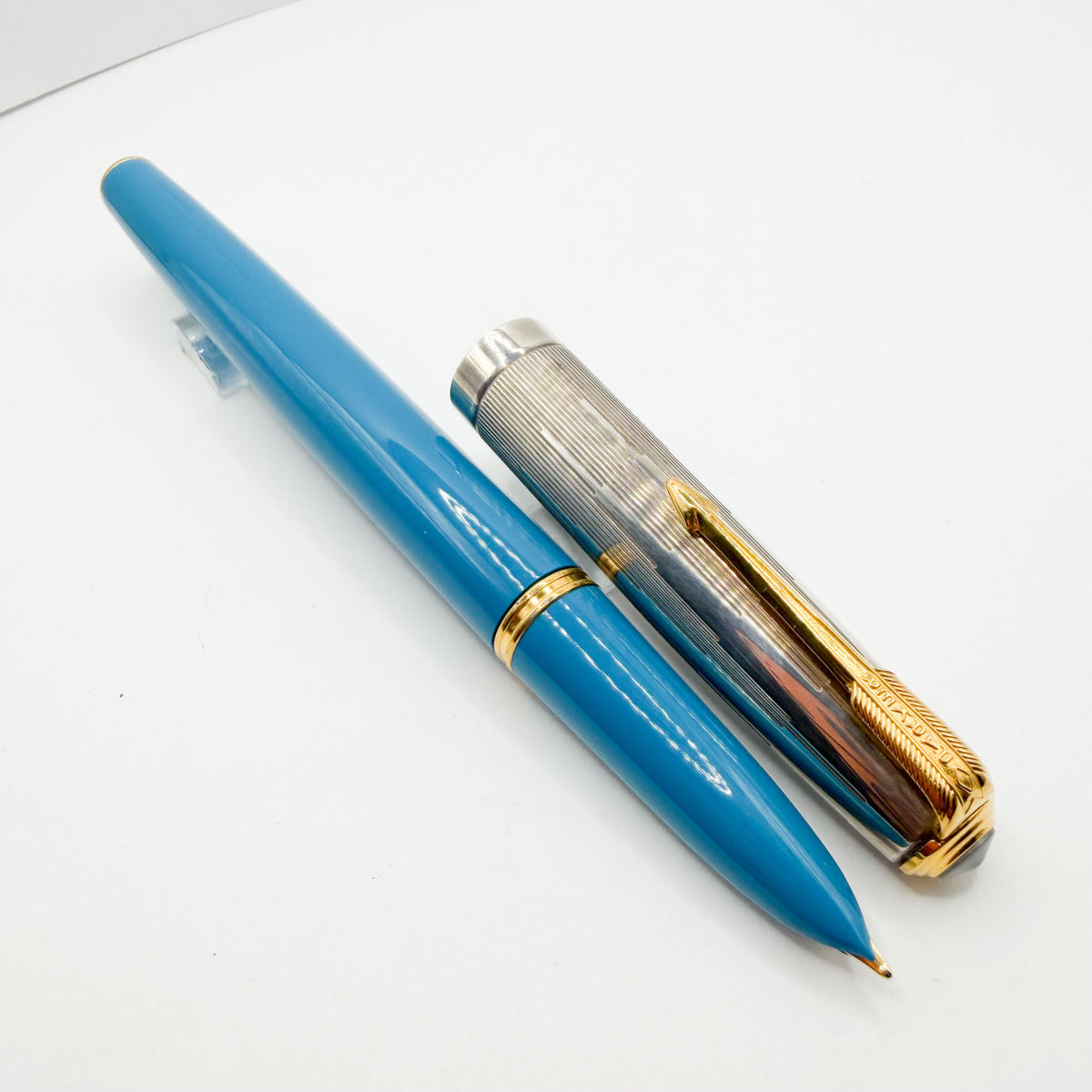 Parker 51 Special Edition Sterling Silver & Vista Blue Fountain Pen - Medium 18kt Gold Nib