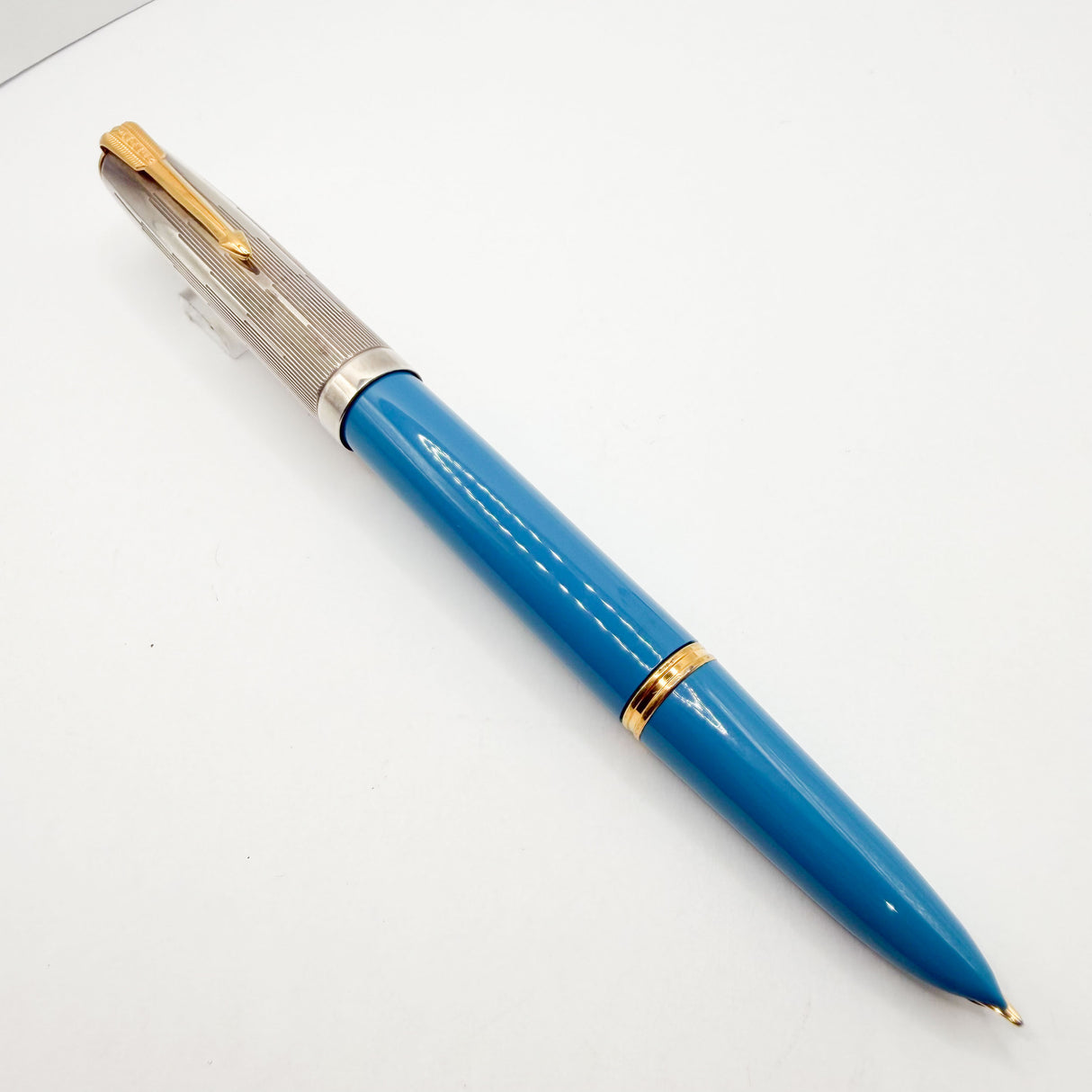 Parker 51 Special Edition Sterling Silver & Vista Blue Fountain Pen - Medium 18kt Gold Nib