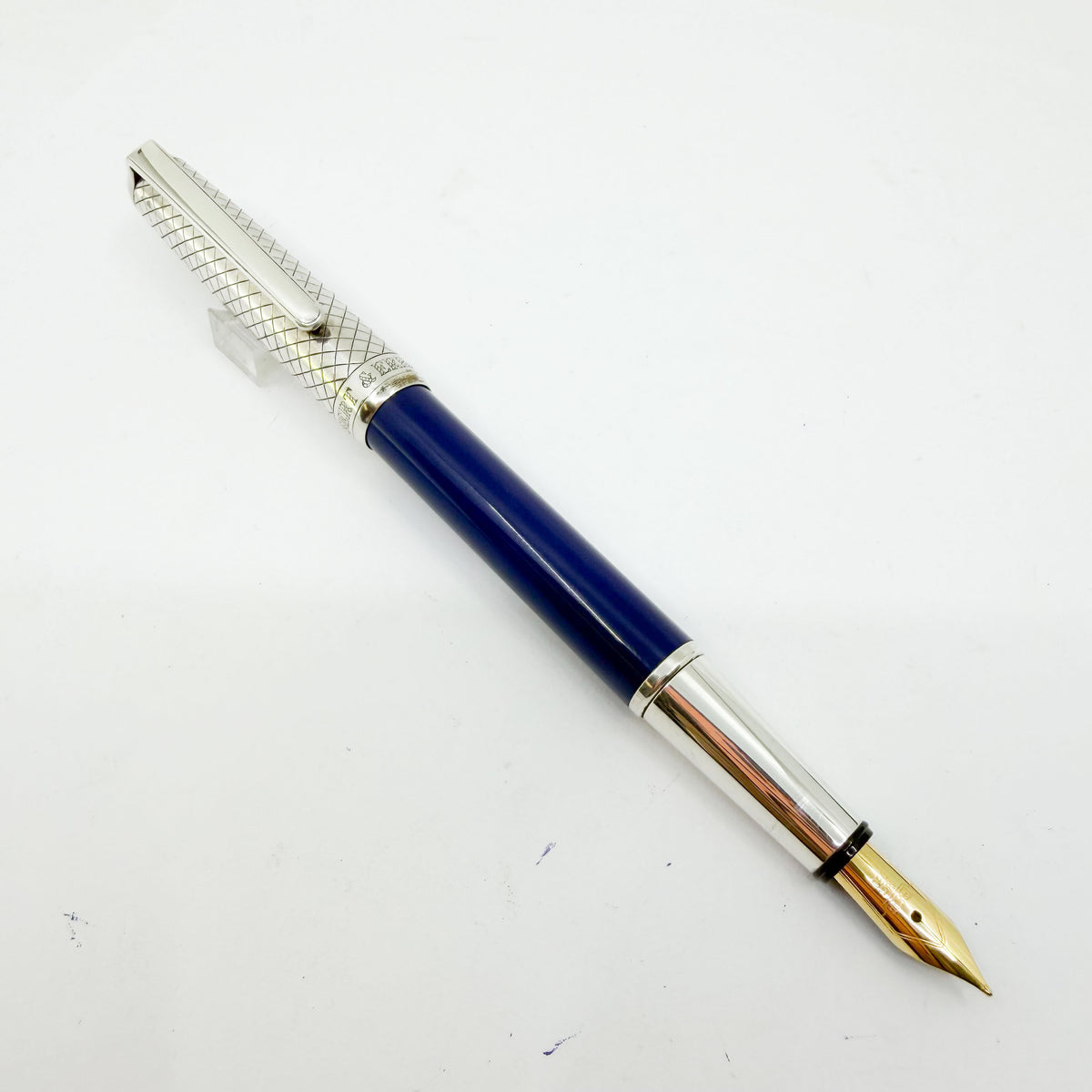 Bossert & Erhard Sterling Silver/Blue Enamel Fountain Pen - Medium 18kt Gold Nib