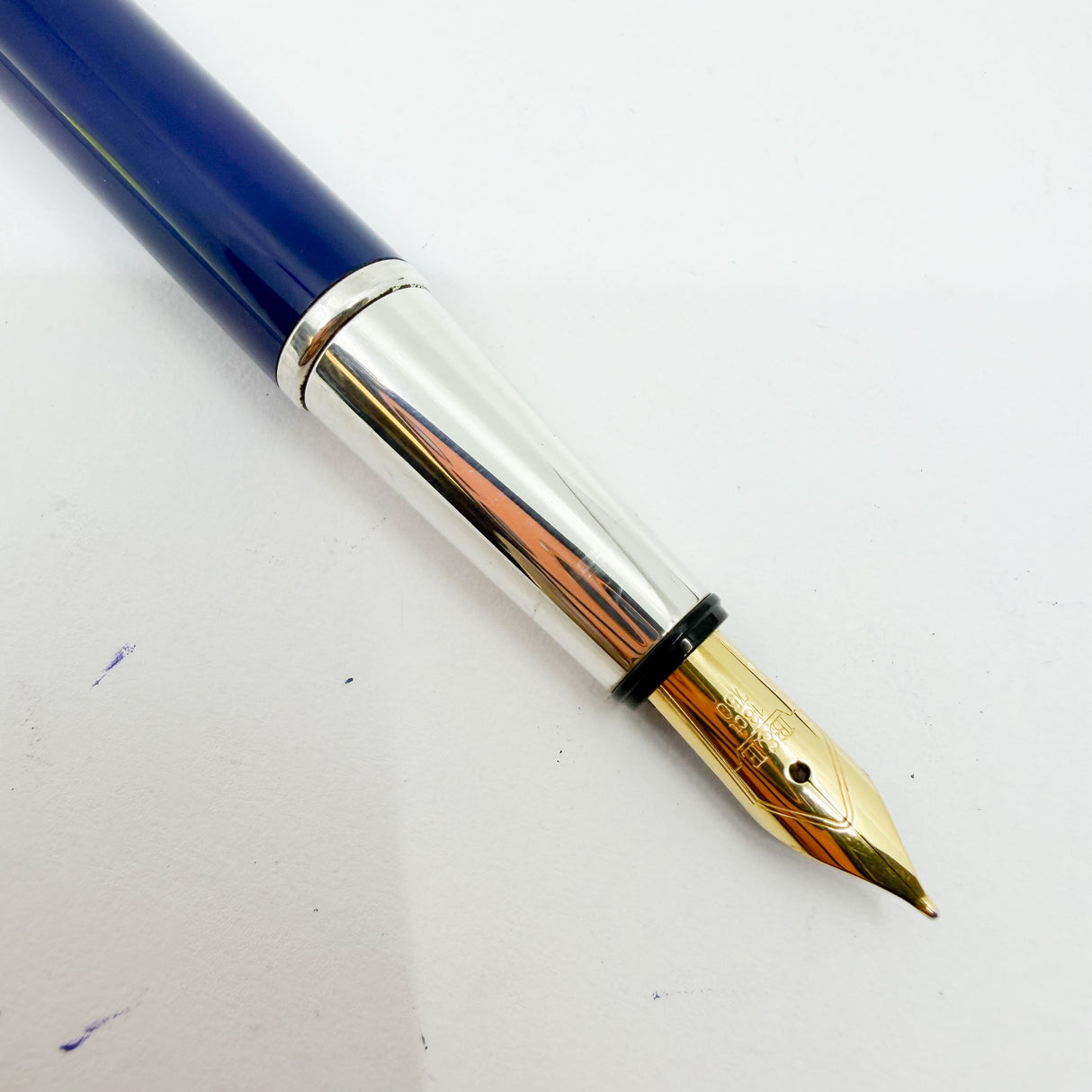 Bossert & Erhard Sterling Silver/Blue Enamel Fountain Pen - Medium 18kt Gold Nib