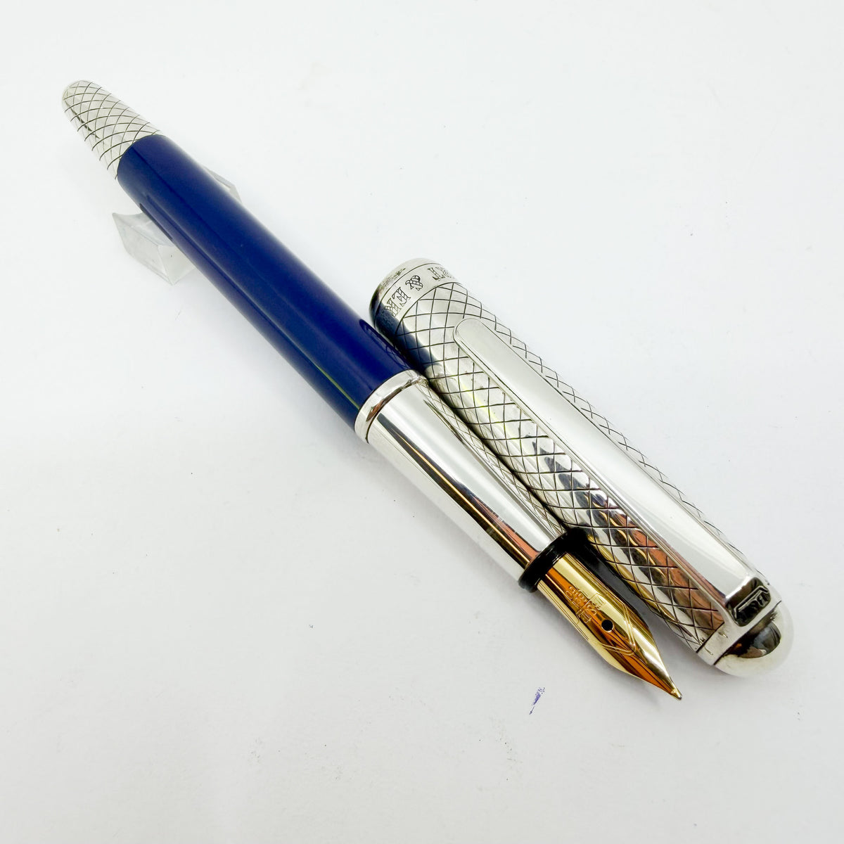 Bossert & Erhard Sterling Silver/Blue Enamel Fountain Pen - Medium 18kt Gold Nib