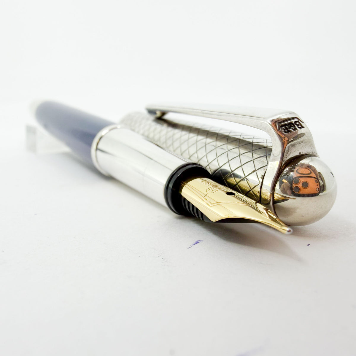 Bossert & Erhard Sterling Silver/Blue Enamel Fountain Pen - Medium 18kt Gold Nib