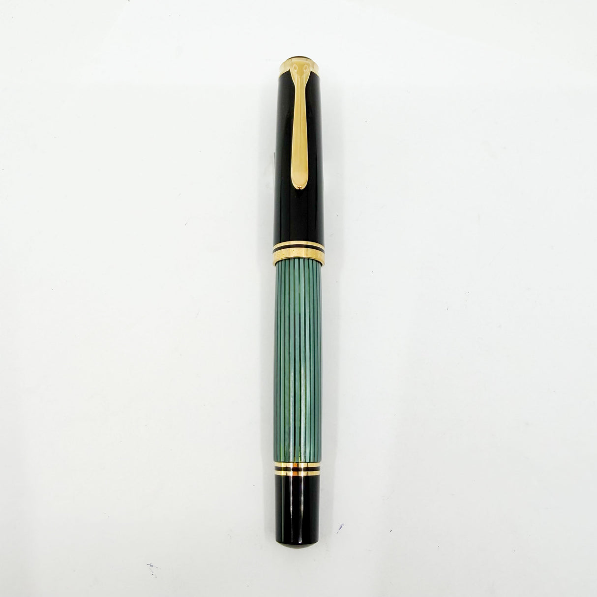 Pelikan M800 Souveran Black Cap & Green Striped Barrel Fountain Pen - Medium 18kt Gold "PF" Nib