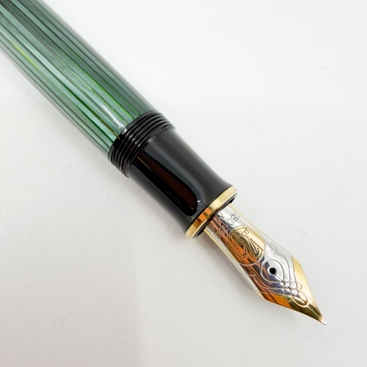 Pelikan M800 Souveran Black Cap & Green Striped Barrel Fountain Pen - Medium 18kt Gold "PF" Nib