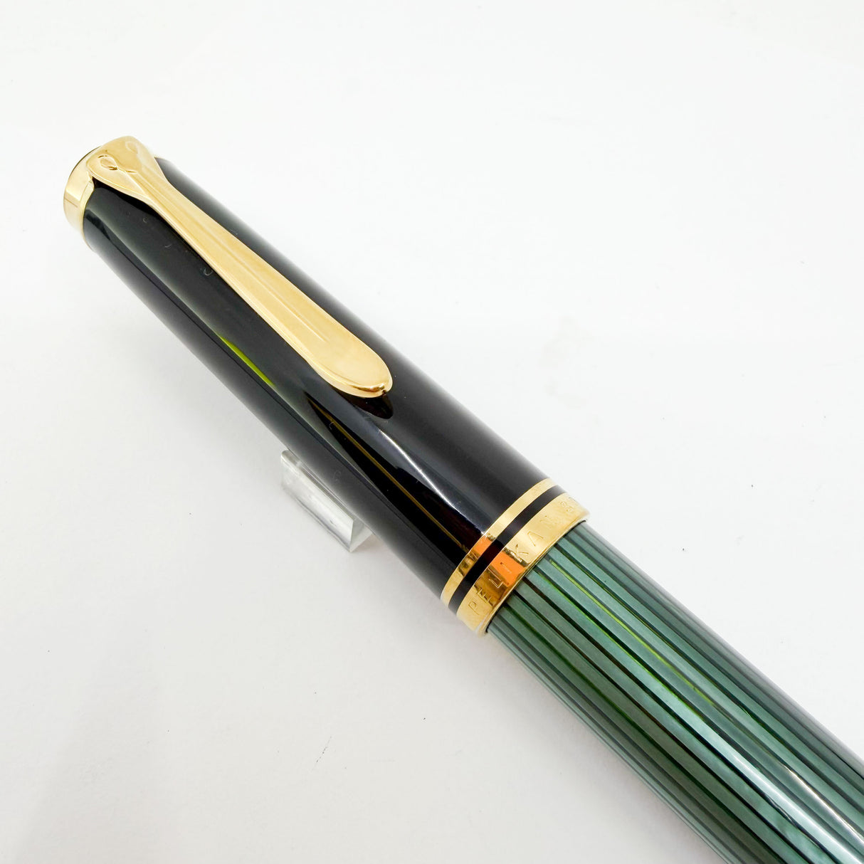 Pelikan M800 Souveran Black Cap & Green Striped Barrel Fountain Pen - Medium 18kt Gold "PF" Nib