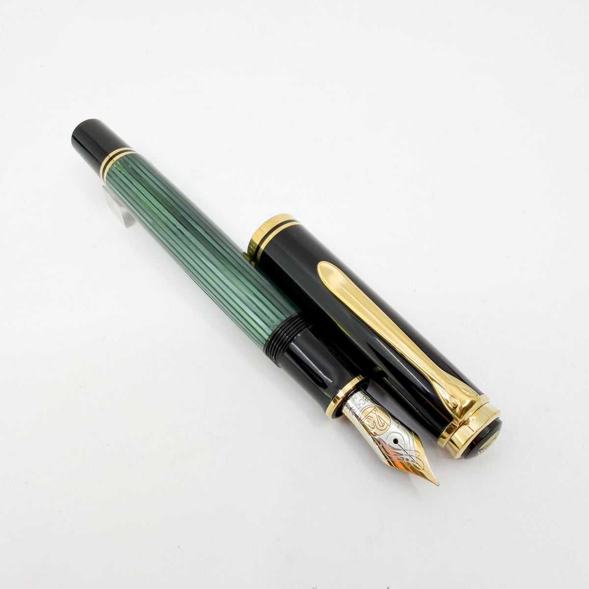 Pelikan M800 Souveran Black Cap & Green Striped Barrel Fountain Pen - Medium 18kt Gold "PF" Nib