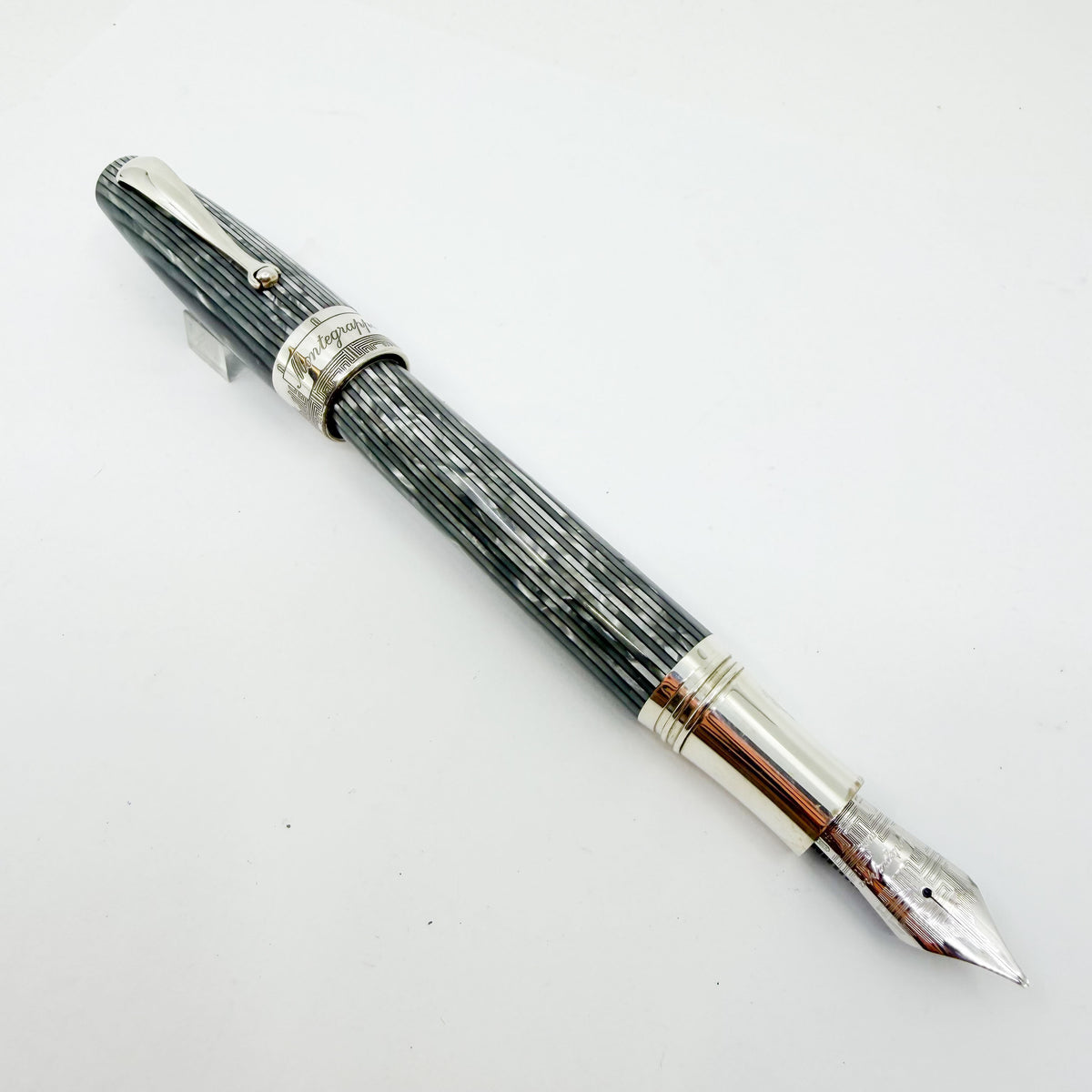 Montegrappa "Extra" Art Deco Shiny Lines Celluloid Limited Edition Fountain Pen #35/50 - Broad 18kt Gold Nib
