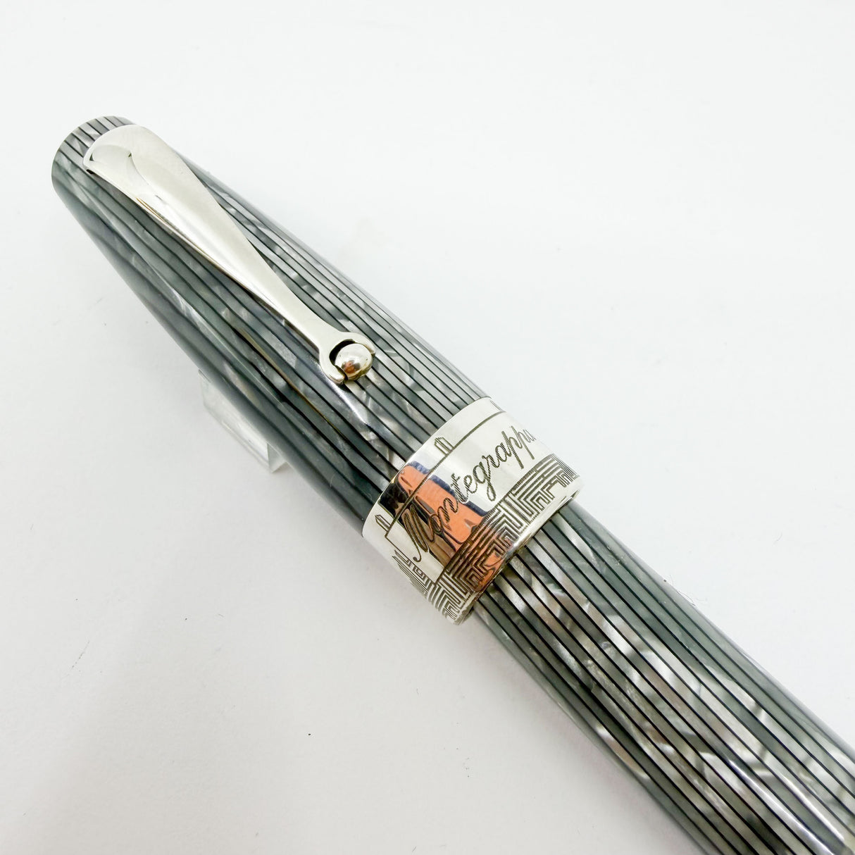 Montegrappa "Extra" Art Deco Shiny Lines Celluloid Limited Edition Fountain Pen #35/50 - Broad 18kt Gold Nib