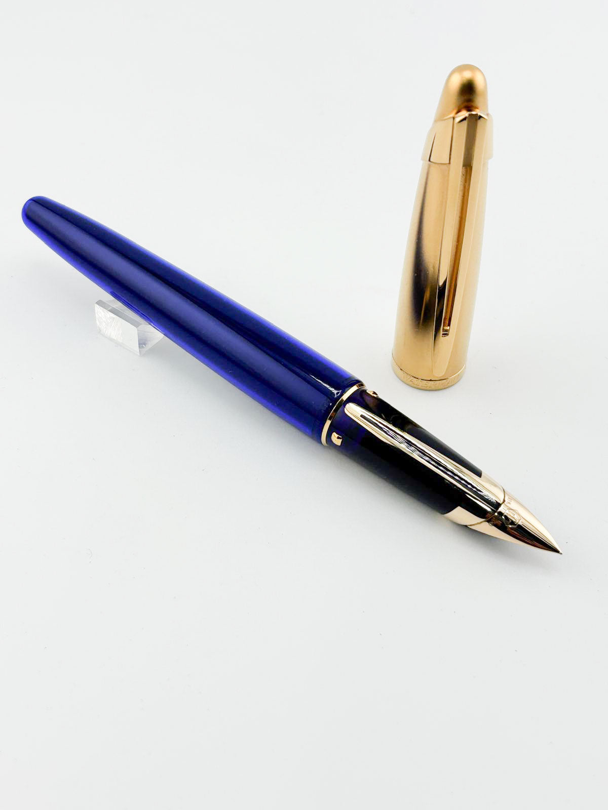 Waterman Edson Blue Translucent Fountain Pen - Medium 18kt Gold Nib - Rarely Found in this Mint Condition Any Longer!