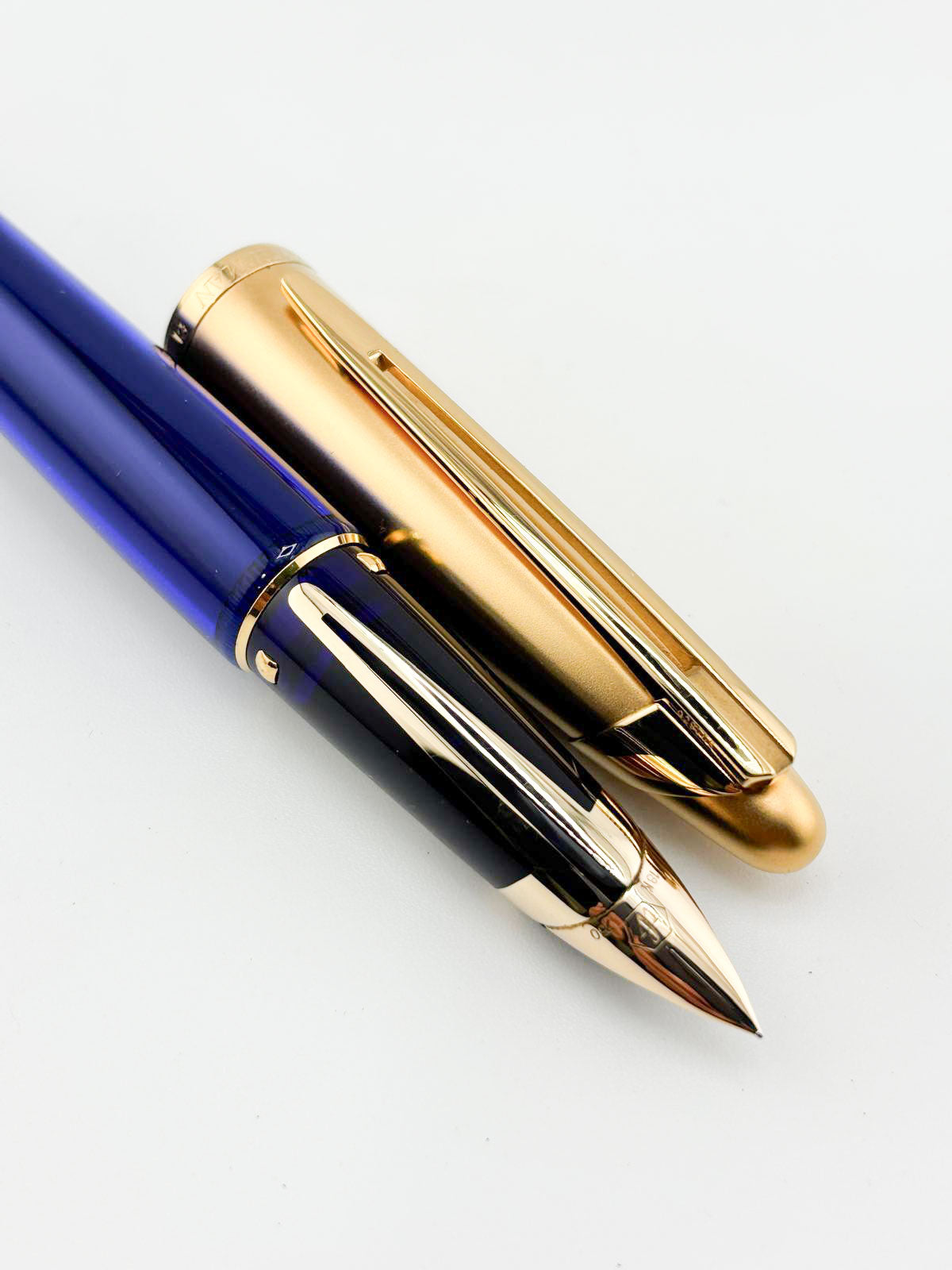 Waterman Edson Blue Translucent Fountain Pen - Medium 18kt Gold Nib - Rarely Found in this Mint Condition Any Longer!
