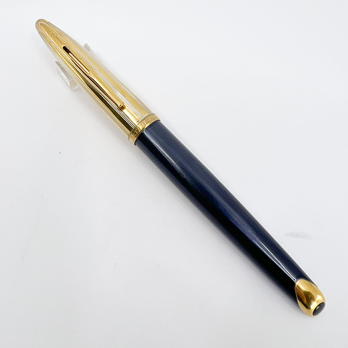 Waterman Carene Deluxe 2-Tone Gold-Plated Cap/Prussian Blue Lacquer Barrel Fountain Pen - Fine 18kt Gold Nib