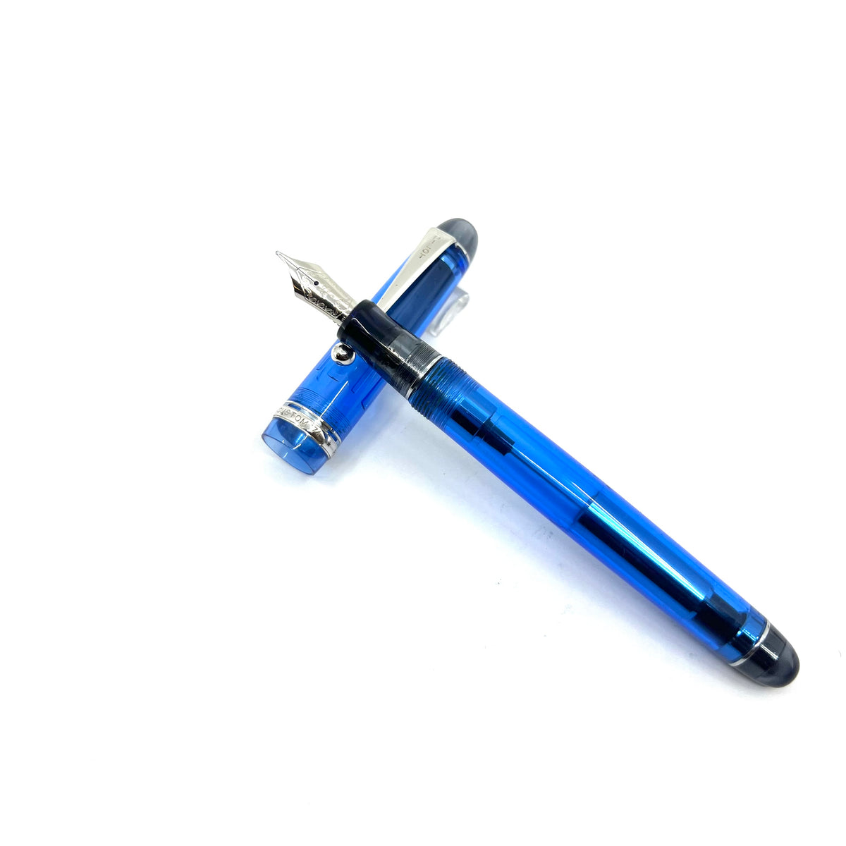 Pilot Custom 74 Blue Transparent Demonstrator Fountain Pen - Broad 14kt Gold Nib
