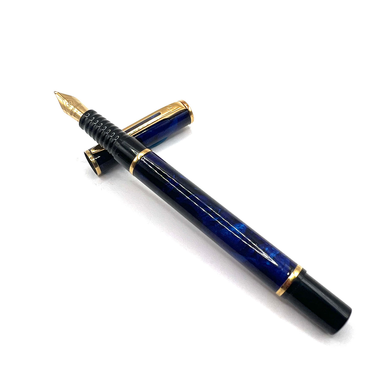 Waterman Laureat Royal Blue/Black Marble Fountain Pen- Medium Gold-Plated Nib