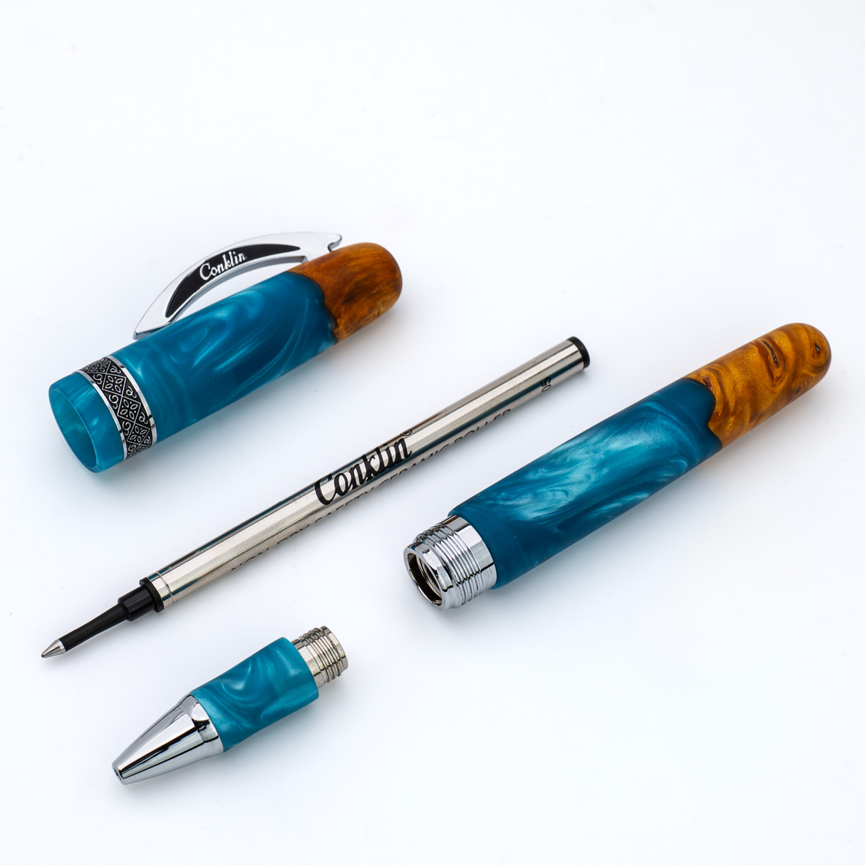 Conklin 1898 Spectra Fusion BLUE CHROME TRIM Rollerball Pen Collection