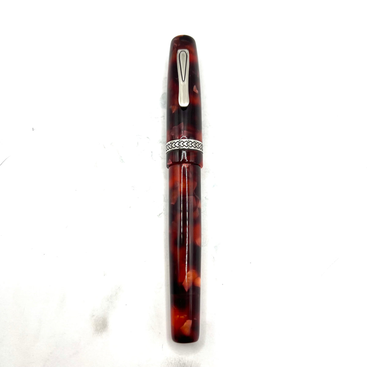 Krone Vintage Fiesta Marbled Burgundy Fountain Pen - Broad 18kt Gold Nib