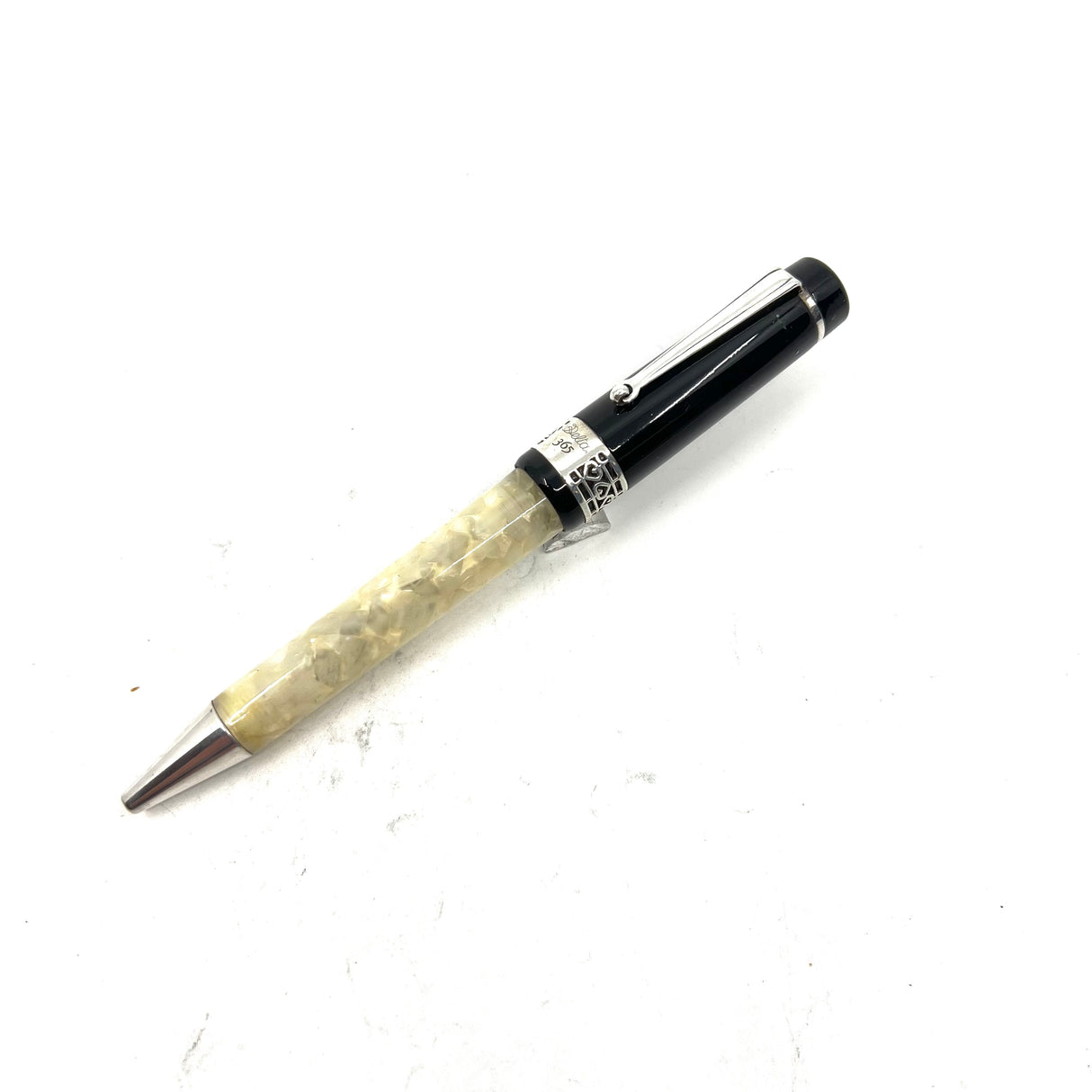 Delta #365 Ballpoint Pen - Lustrous White Marbled Barrel/Black Cap