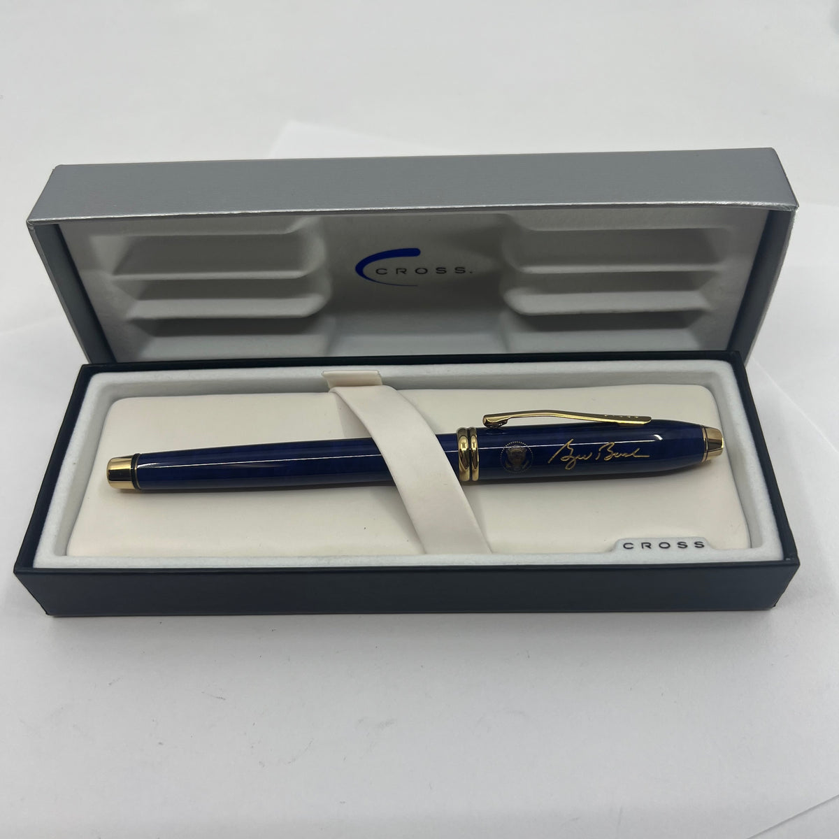 Cross Townsend Marbled Midnight Blue Selectip Rollerball with President George Bush Facsimile Signature & Presidential Seal Engraved on both the Pen & Box!