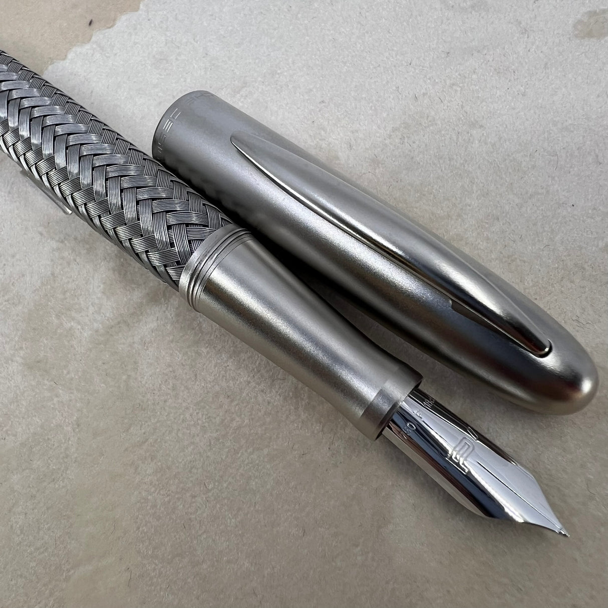 Porsche Design Tec Flex Woven Stainless Steel Barrel Fountain Pen - Fine 18 Kt Gold Nib