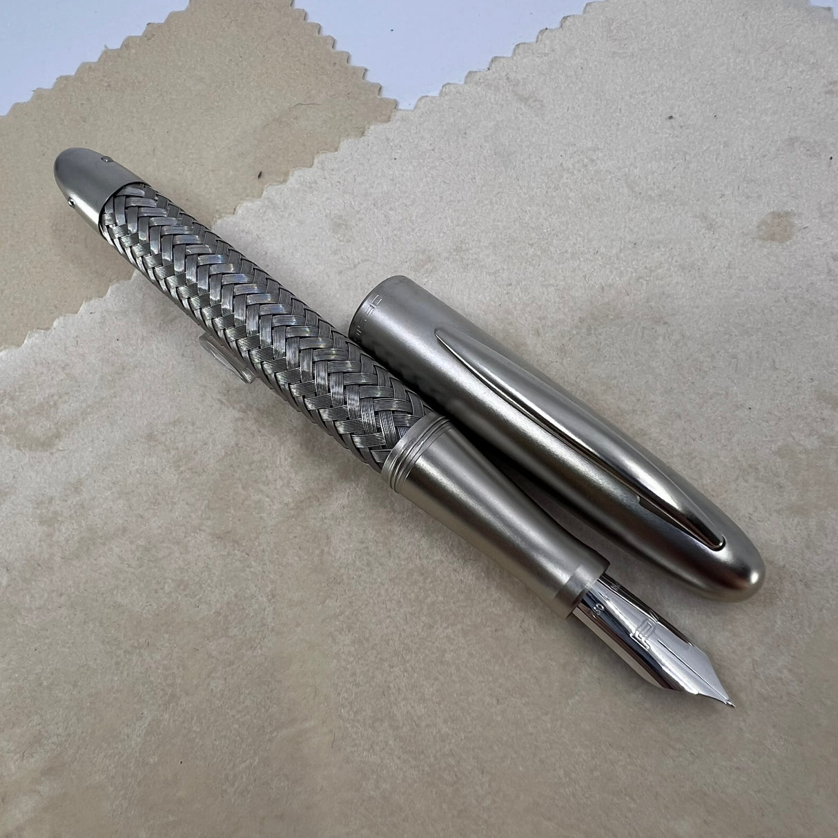 Porsche Design Tec Flex Woven Stainless Steel Barrel Fountain Pen - Fine 18 Kt Gold Nib