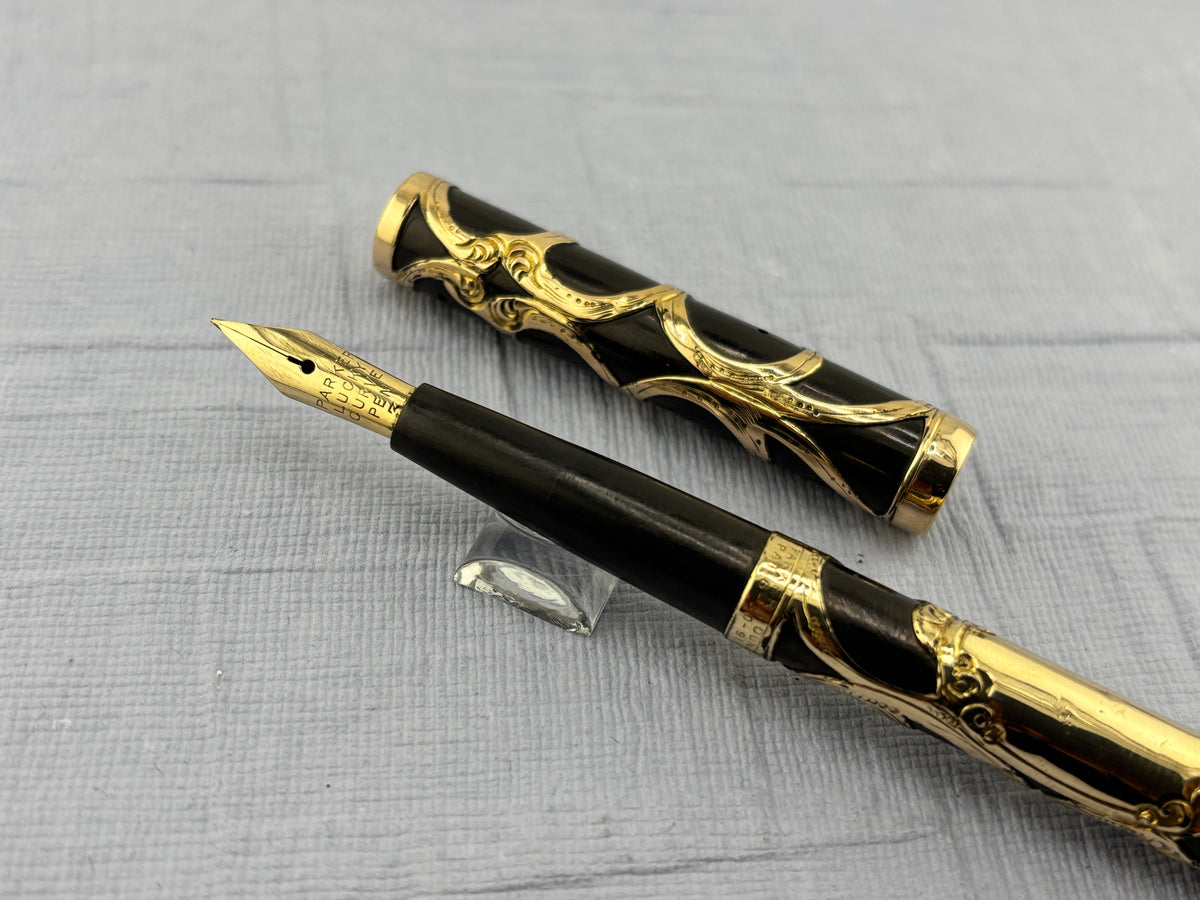Parker Lucky Curve #16 Gold Filled Filigree Overlay Eyedropper Fountain Pen