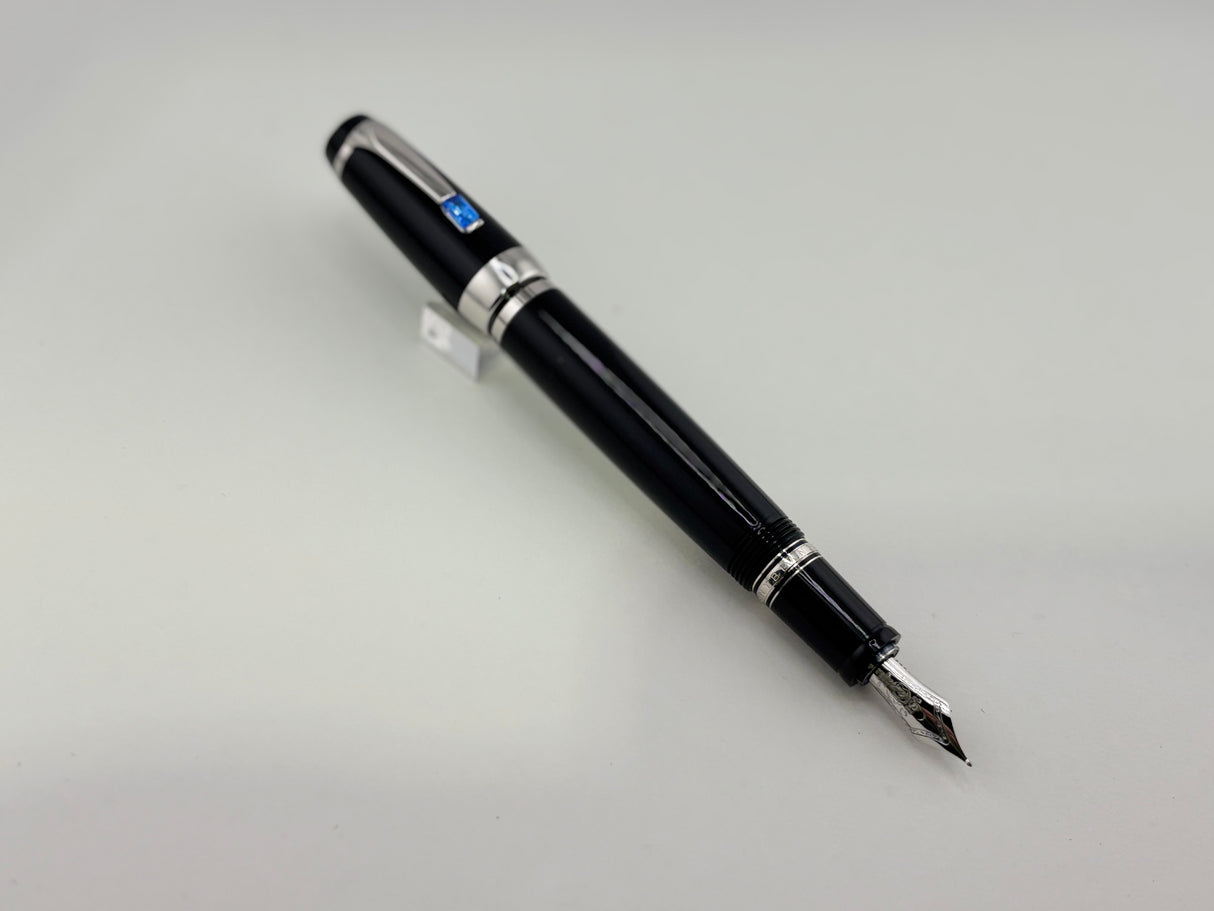 Montblanc Boheme Retractable Nib Black Rhodium Trim Blue Gem Fountain Pen