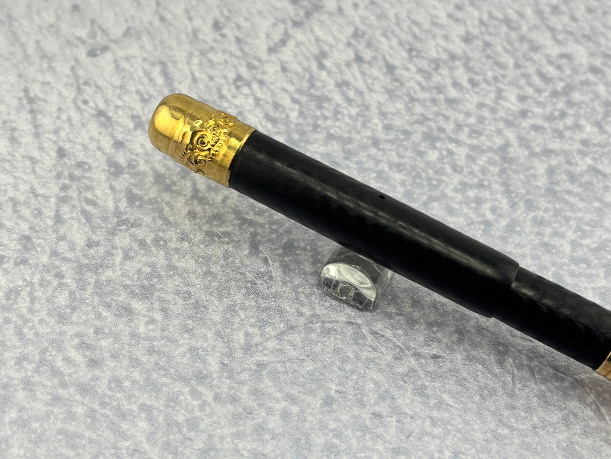 Parker 42 1/2 eyedropper chased with gold filled mountings black hard rubber Early 1900's - Fountain Pen