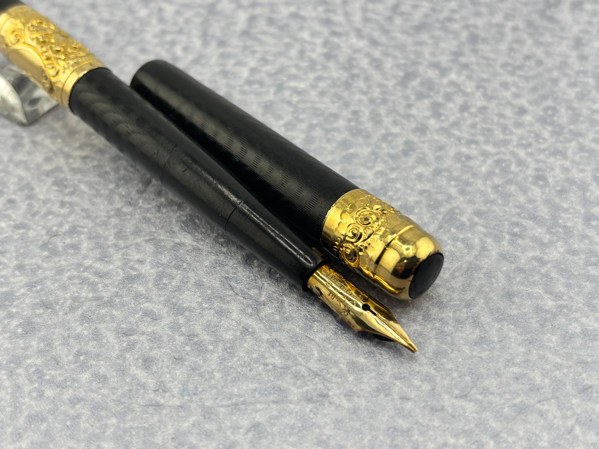 Parker 42 1/2 eyedropper chased with gold filled mountings black hard rubber Early 1900's - Fountain Pen