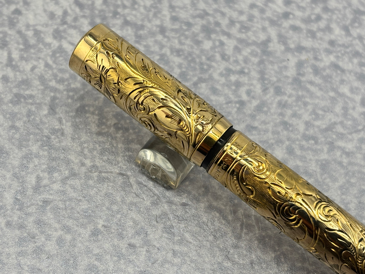 Waterman # 0512 1/2 Safety Fountain Pen Gold filled Floral Pattern - Retractable Nib