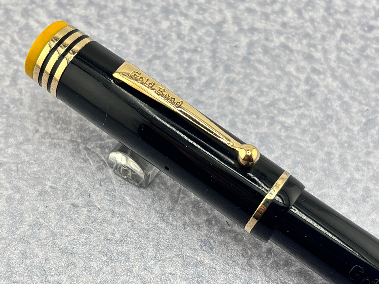 Gold Bond #8 Size Stonite Black with Yellow Ends - Fountain Pen