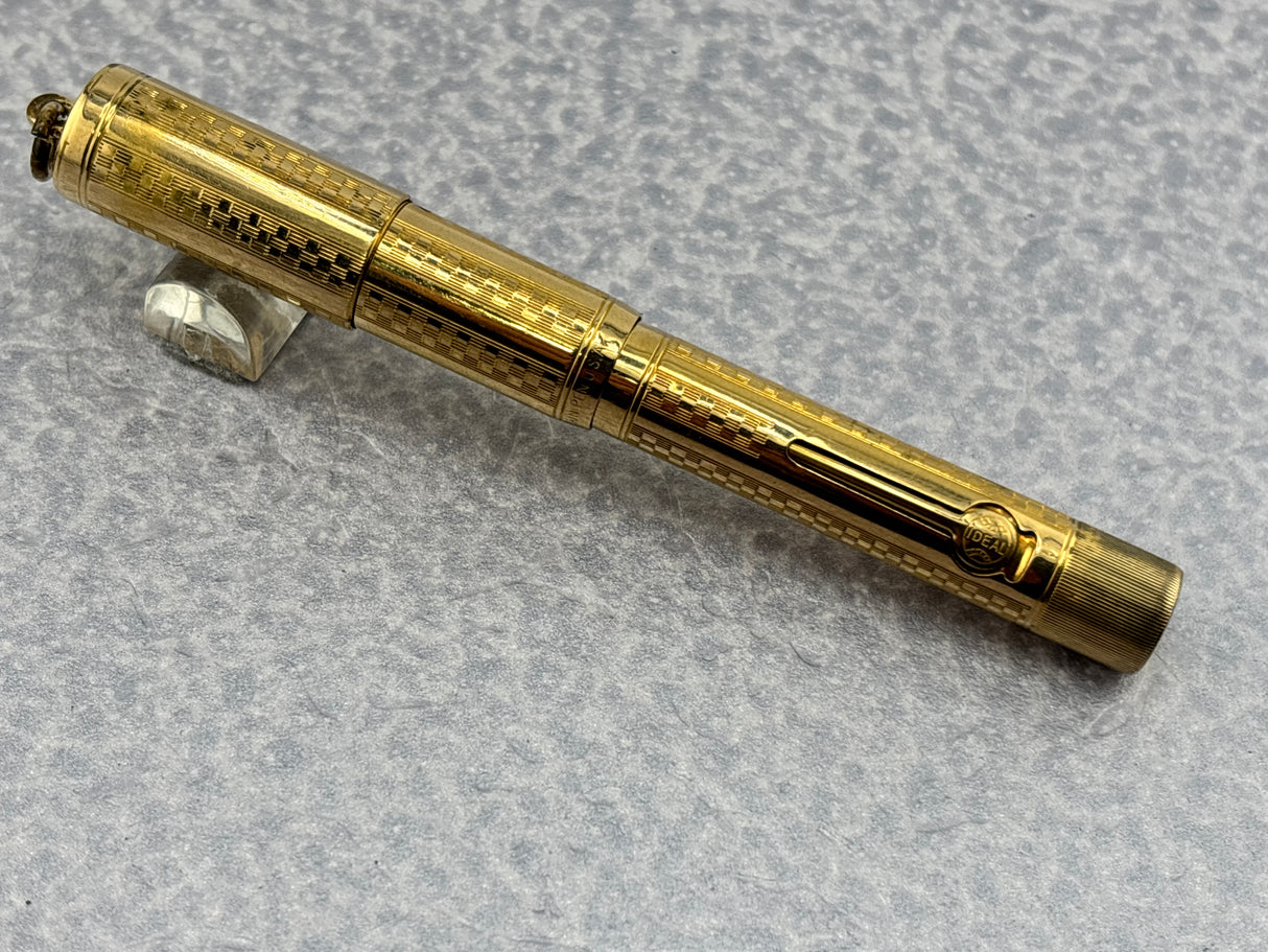 Waterman Gold-Filled # 0512 1/2 VPSF (Vest Pocket Self Filler) Gothic Overlay Ring Top Fountain Pen with Scarce Second Cap to Protect One's Clothing