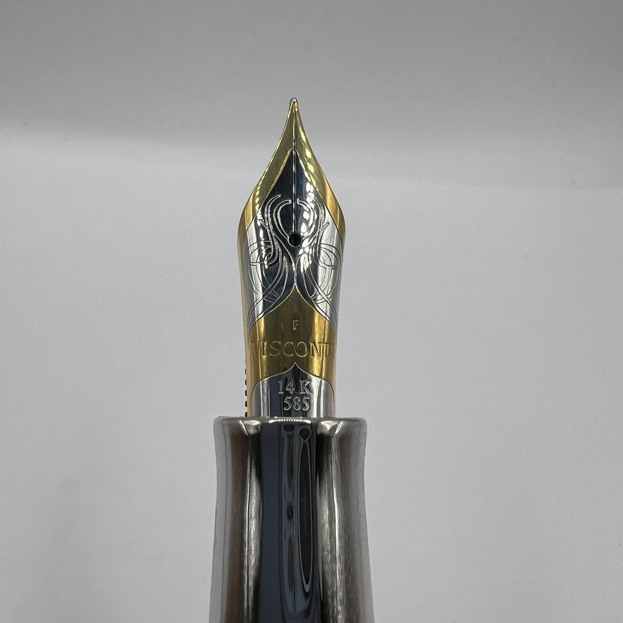 Visconti Wall Street Glittering Silver Celluloid Fountain Pen - Fine 14kt Gold Nib