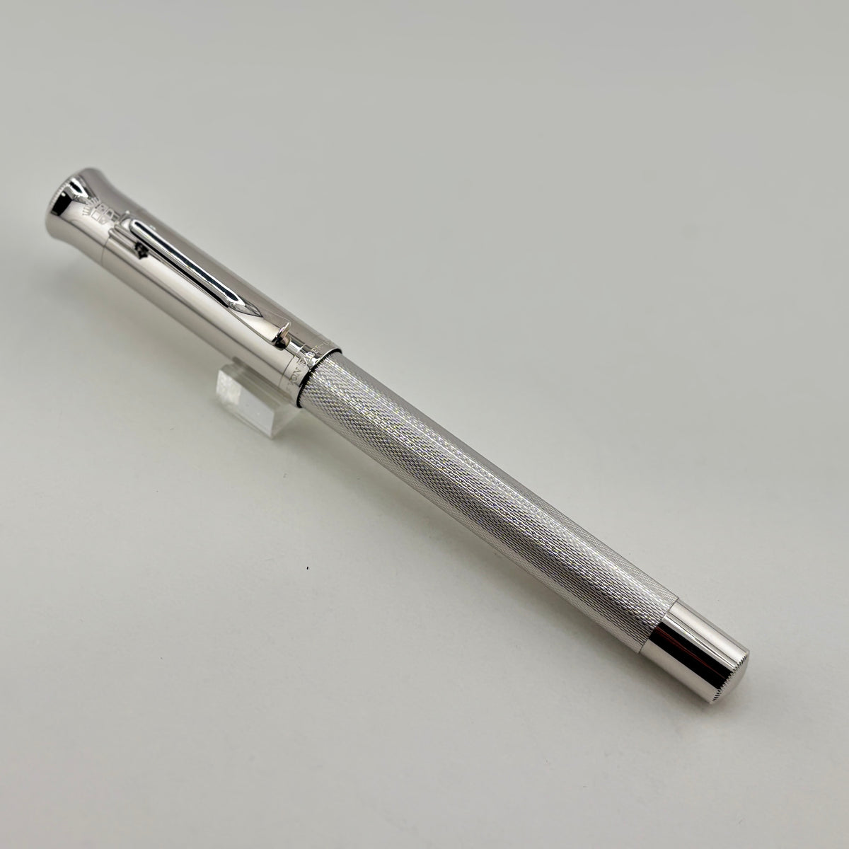 Graf von Faber Castell Guilloche Barleycorn Fountain Pen - Rhodium Plated - Fine 18kt Gold Nib