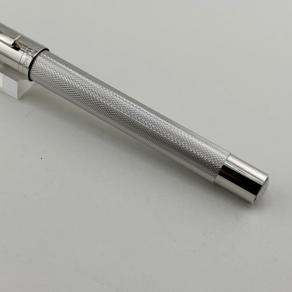 Graf von Faber Castell Guilloche Barleycorn Fountain Pen - Rhodium Plated - Fine 18kt Gold Nib