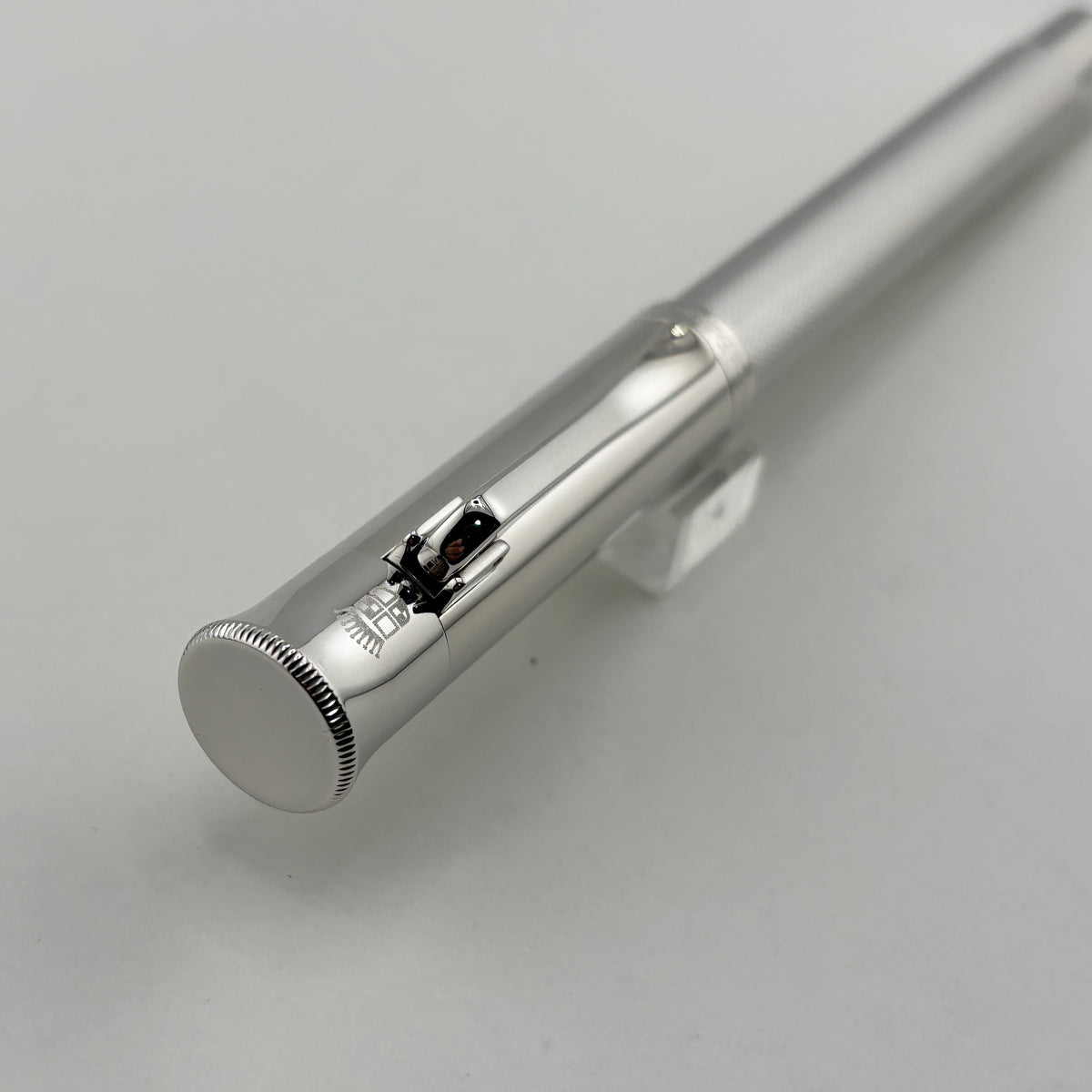 Graf von Faber Castell Guilloche Barleycorn Fountain Pen - Rhodium Plated - Fine 18kt Gold Nib