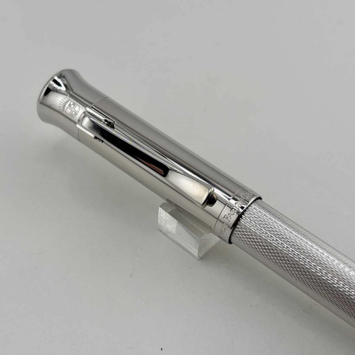 Graf von Faber Castell Guilloche Barleycorn Fountain Pen - Rhodium Plated - Fine 18kt Gold Nib