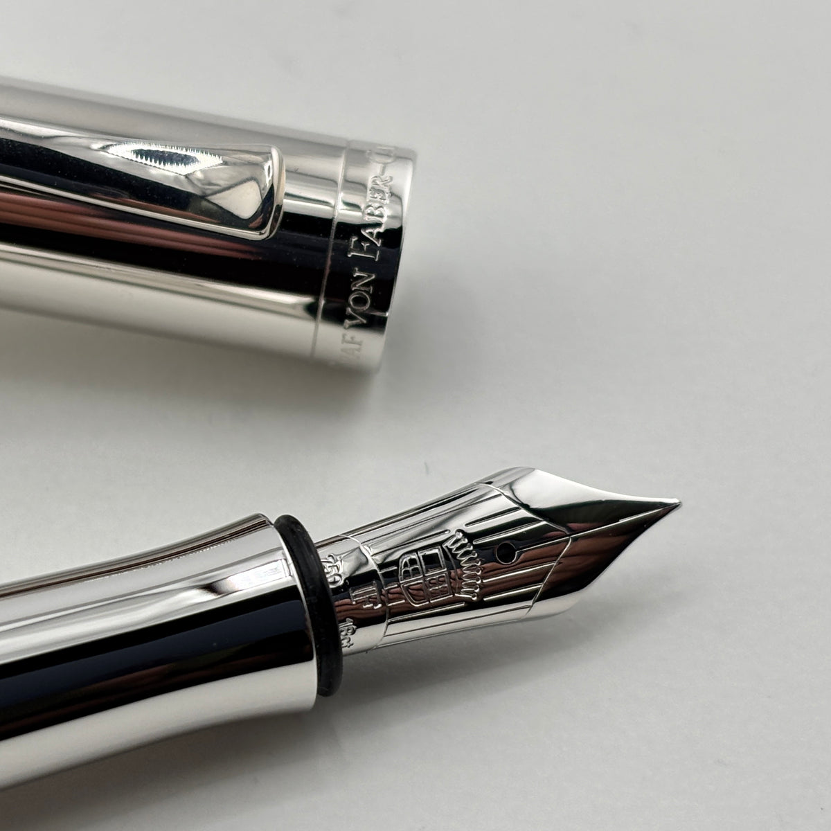 Graf von Faber Castell Guilloche Barleycorn Fountain Pen - Rhodium Plated - Fine 18kt Gold Nib