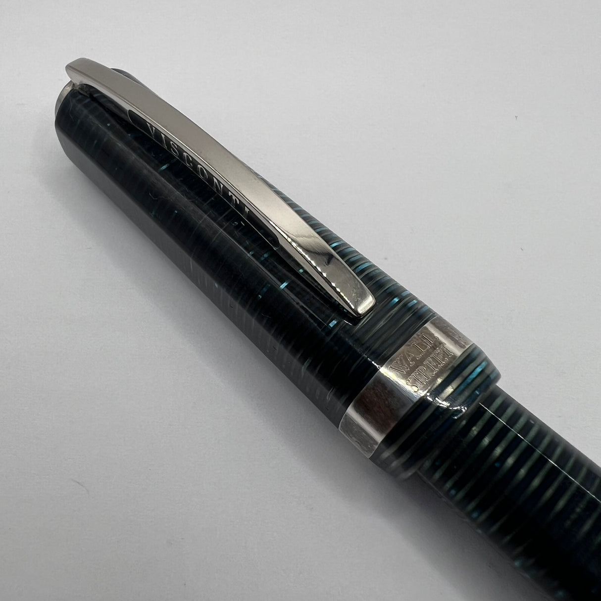 Visconti Wall Street Glittering Blue Celluloid Fountain Pen - Fine 14kt Gold Nib