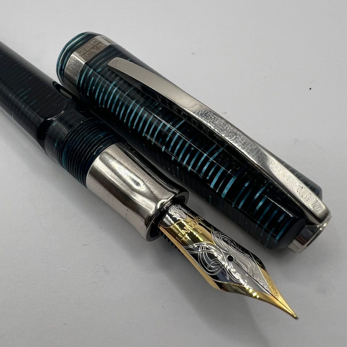 Visconti Wall Street Glittering Blue Celluloid Fountain Pen - Fine 14kt Gold Nib