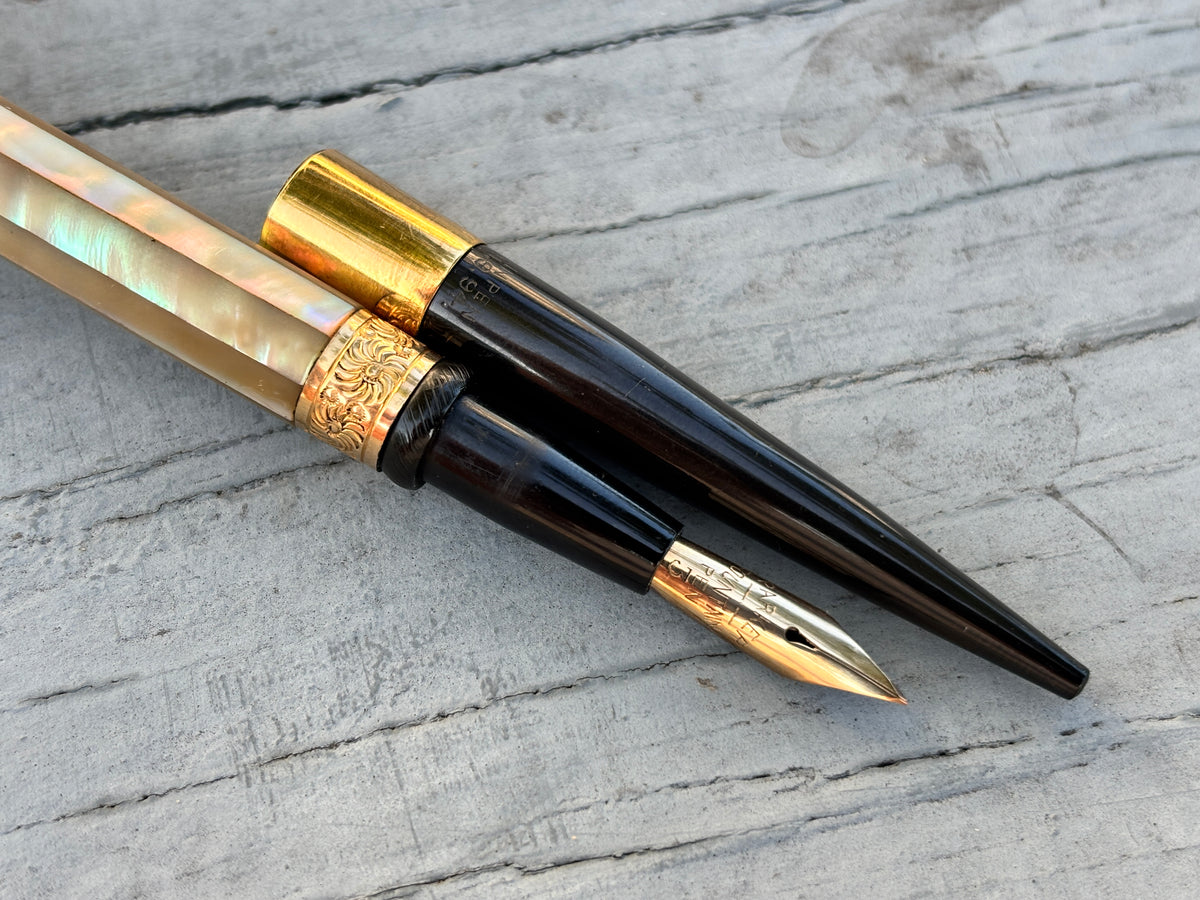 Parker # 12 Plain Slabs Pearl Taper Cap Circa 1900 - Fountain Pen