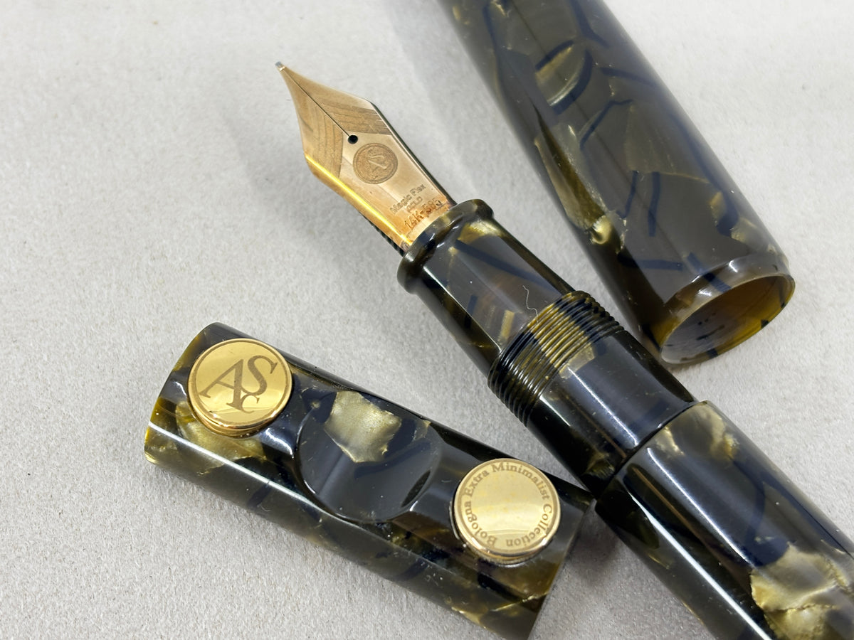ASC Armando Simoni Club Bologna Minimalist Green Saft Celluloid Limited Edition Fountain Pen - Magic Flex Medium #8 14Kt Gold Nib