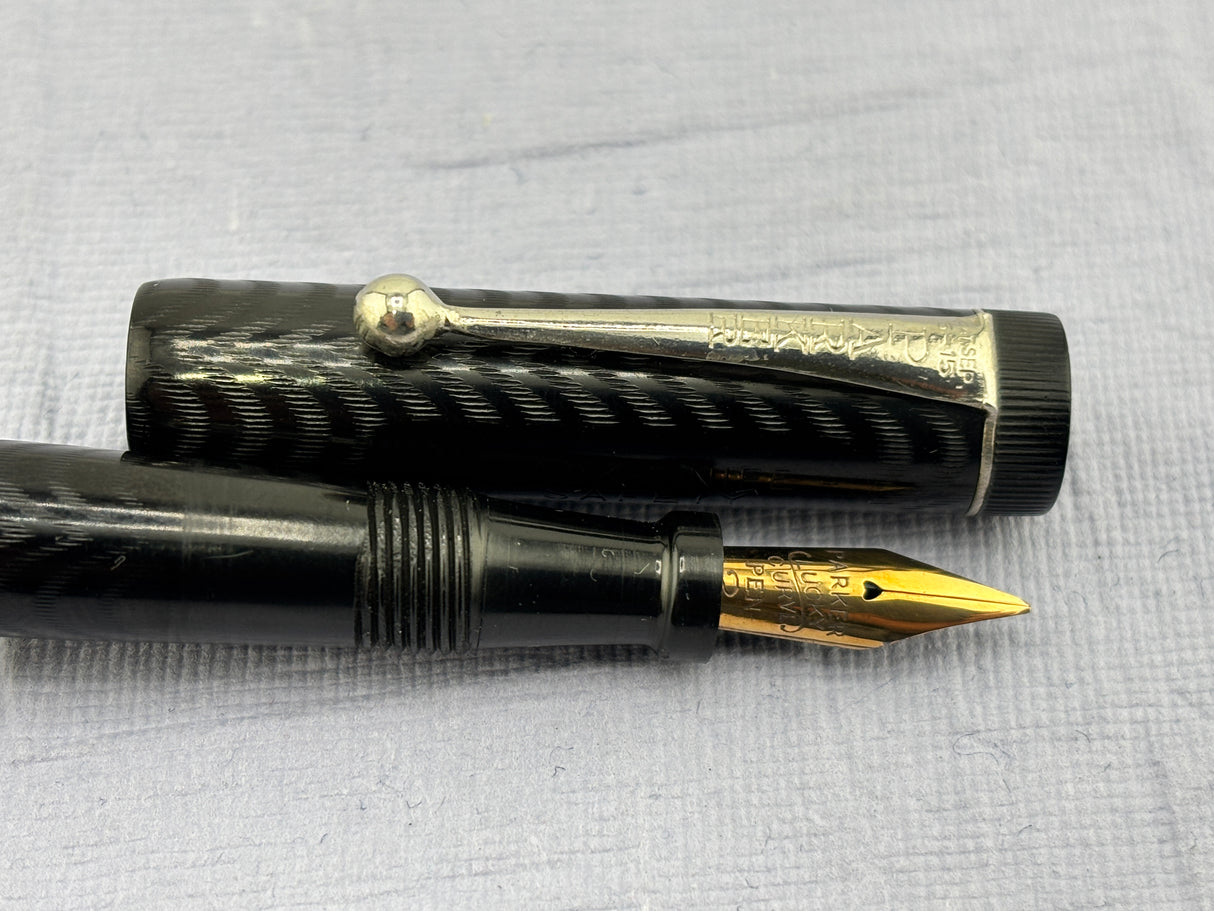 Parker Lucky Curve Jack Knife Safety Black chased Fountain Pen